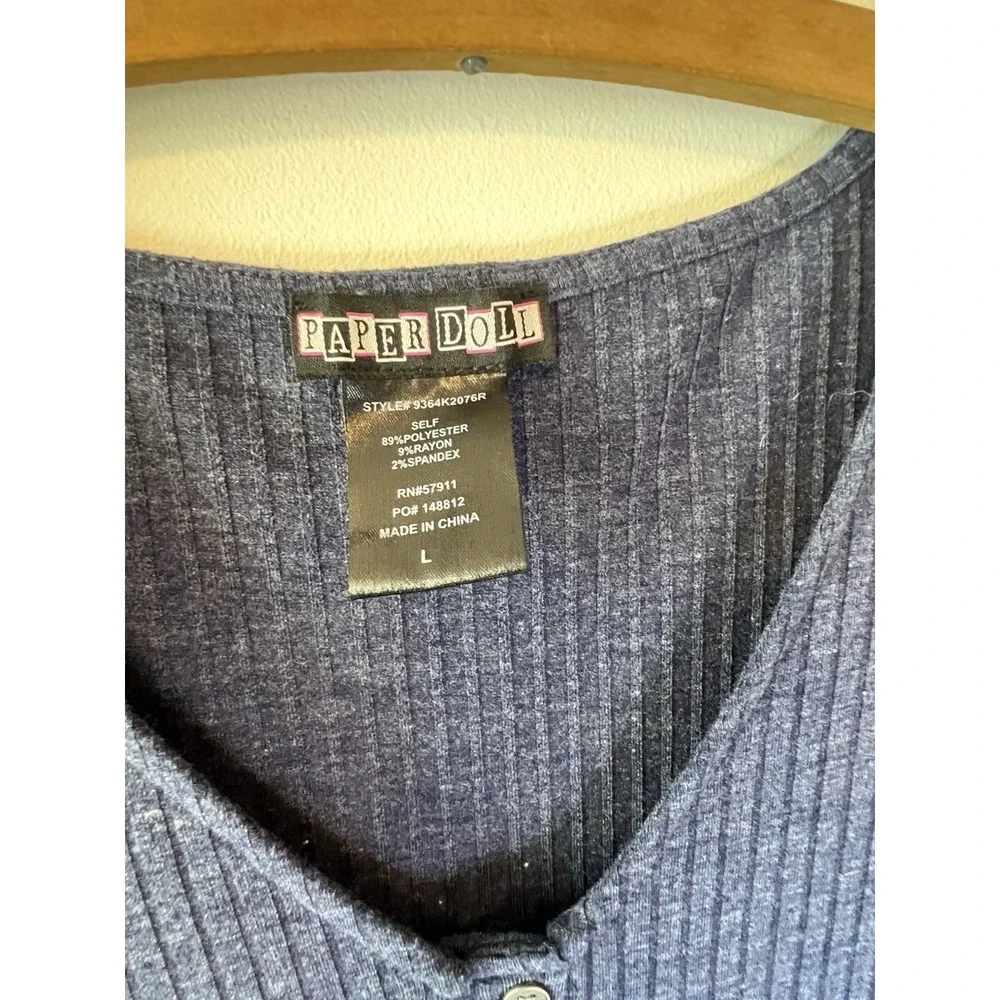 Paper Doll Ribbed Blue Sweater Dress‎ Women L Comfort Cozy Minimal Buttons Long - Picture 4 of 9